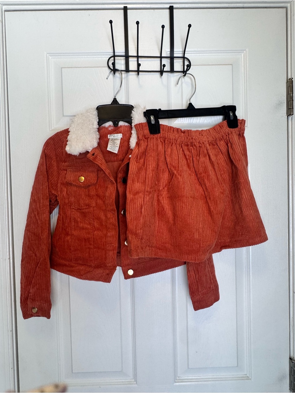 Kids Corduroy Jacket & Skirt Set - Rust Orange